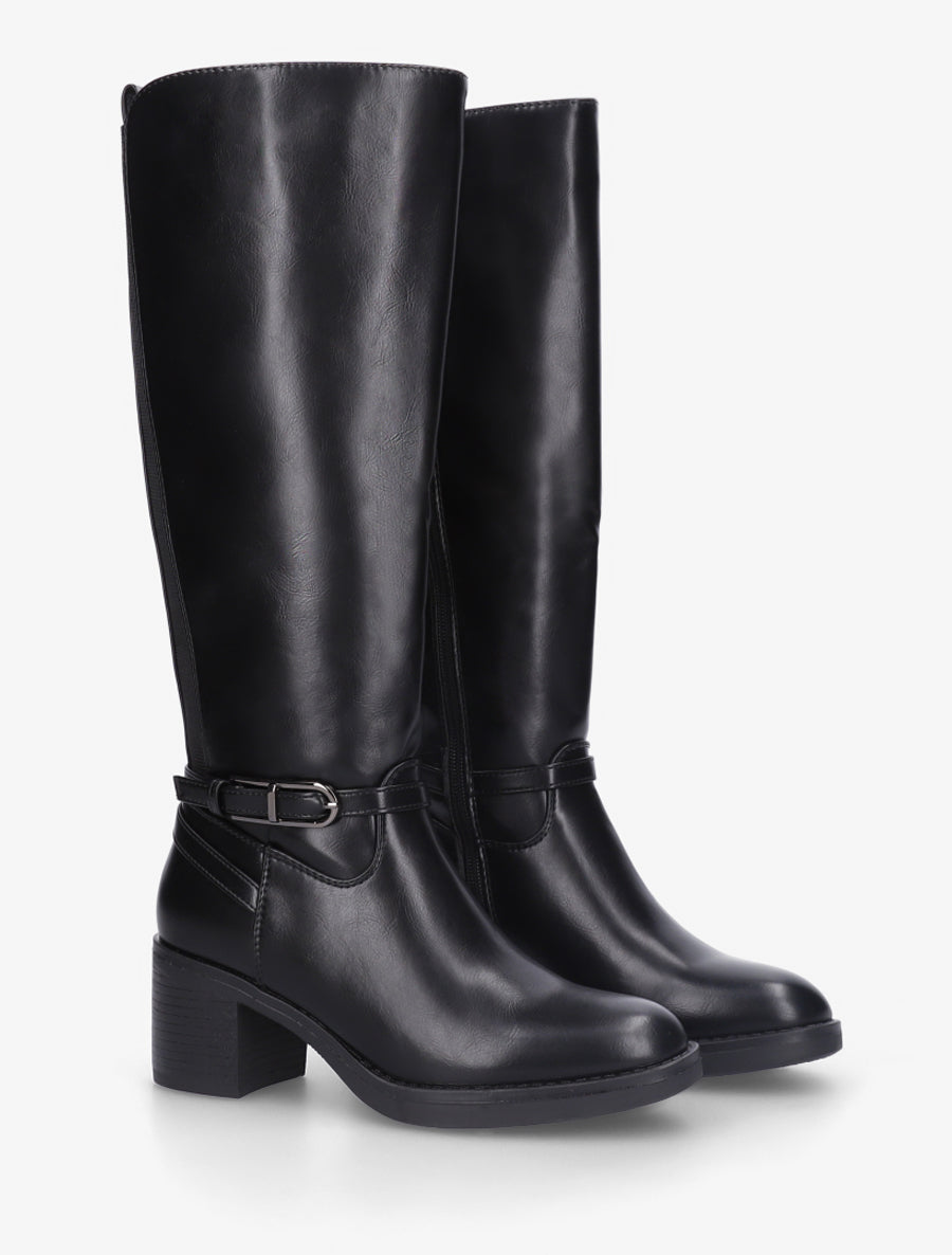 Bottes élastiquées en simili - Noir - 4