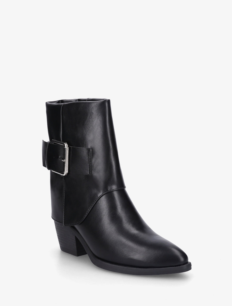 Bottines en simili à revers et ceinturon - Noir - 2