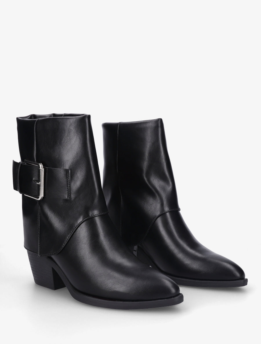 Bottines en simili à revers et ceinturon - Noir - 4