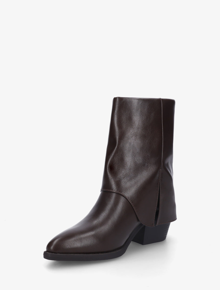 Bottines en simili à revers et ceinturon - Marron - 3