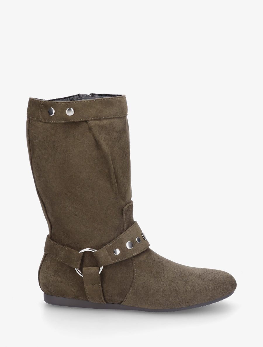 Bottes plates en suédine - Kaki - 1