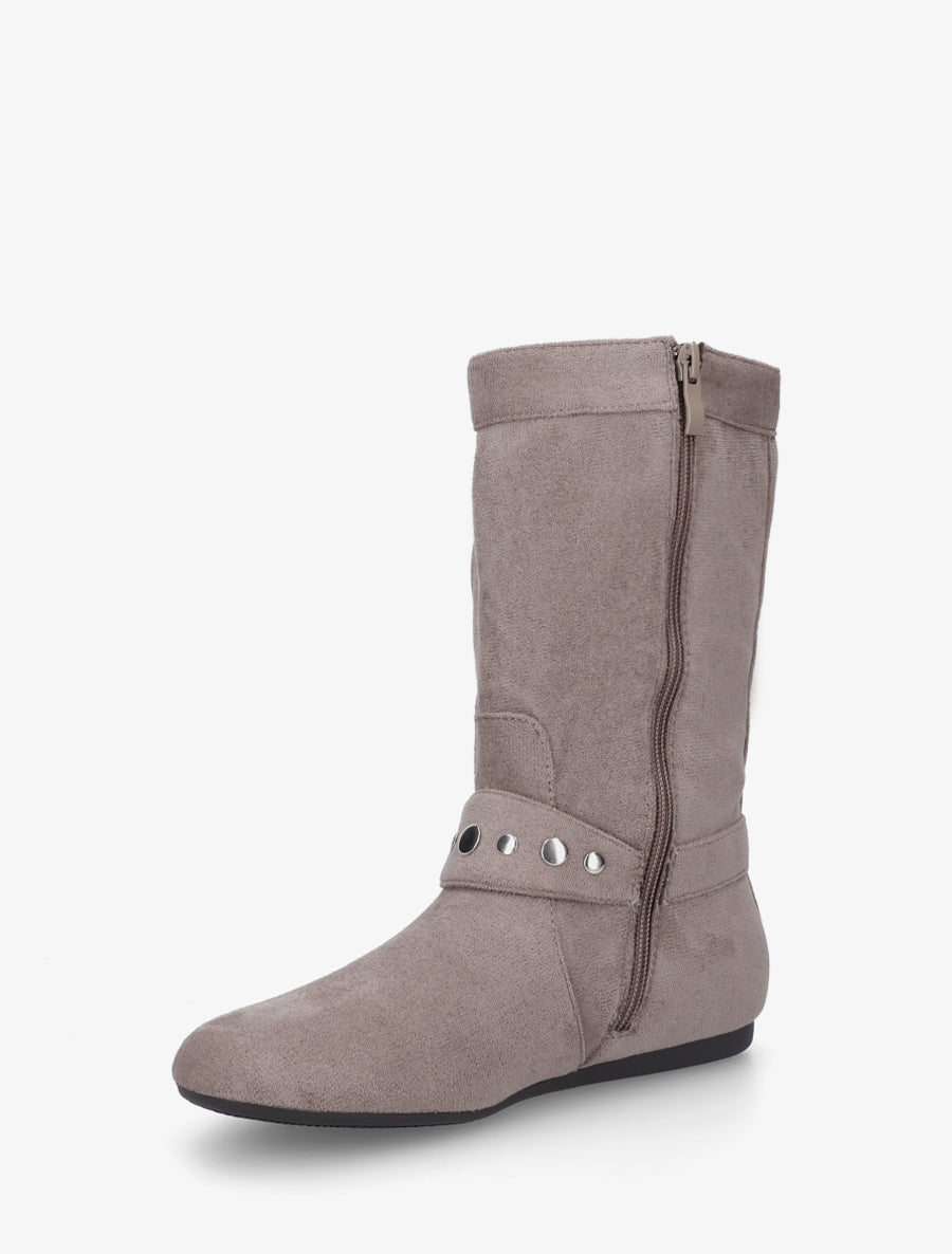 Bottes plates en suédine - Taupe - 3