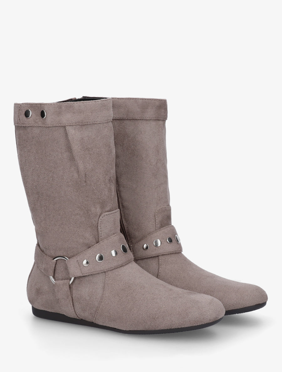 Bottes plates en suédine - Taupe - 4