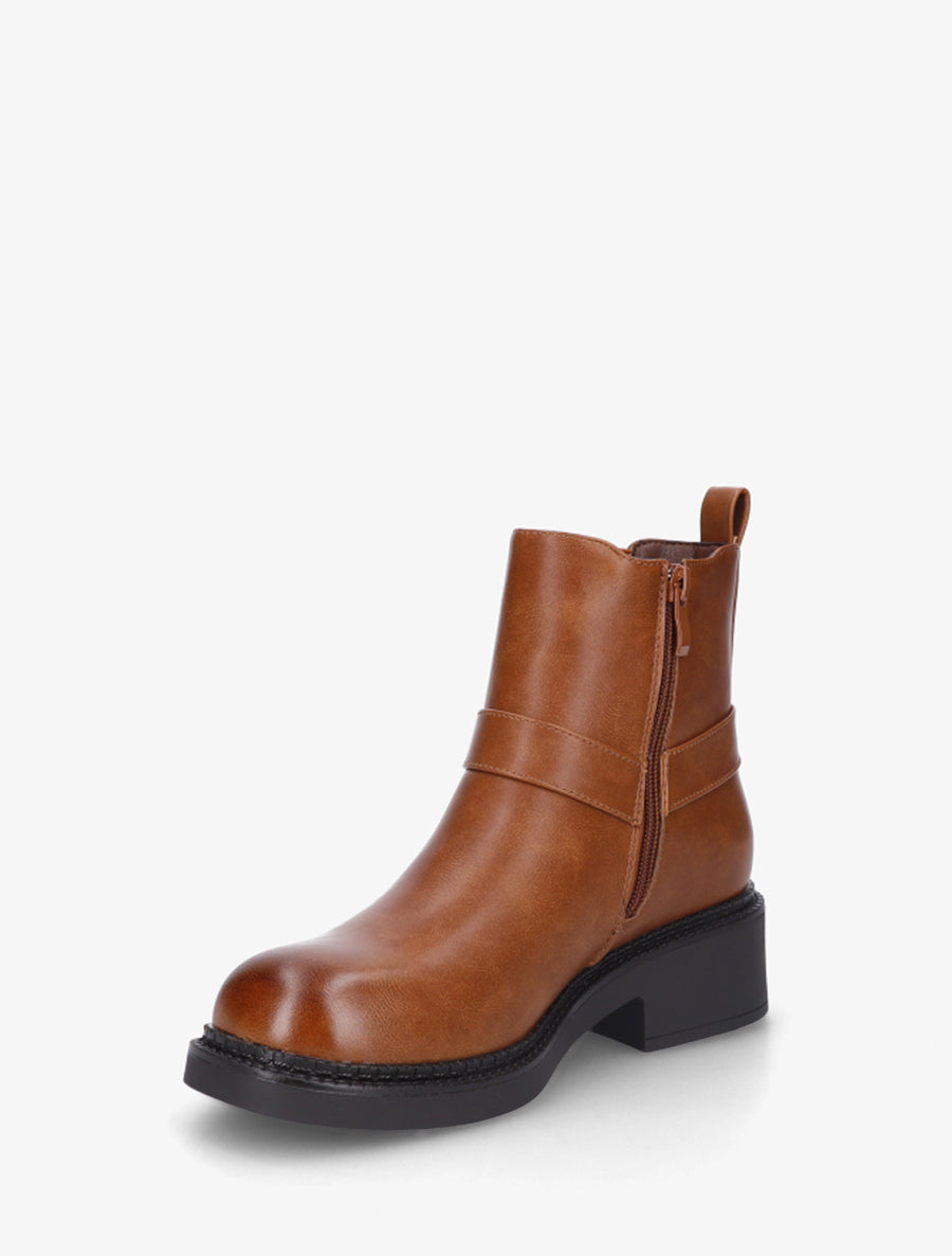 Bottines en simili style chelsea à ceinturon - Camel - 3