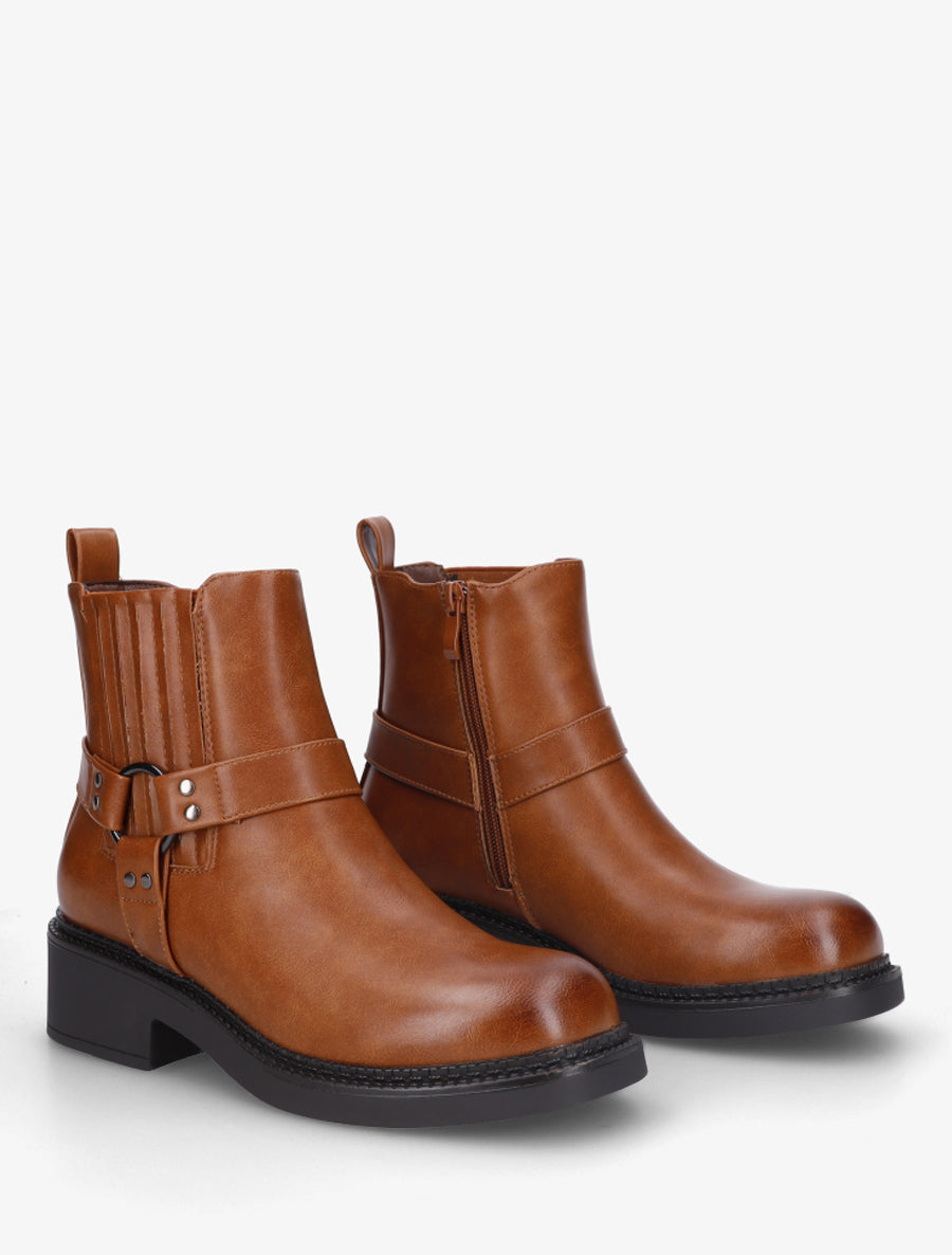 Bottines en simili style chelsea à ceinturon - Camel - 4