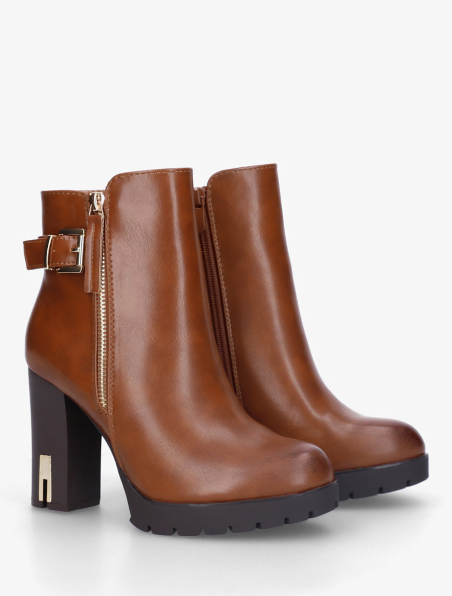 Bottines en simili à talon haut - Camel - 4