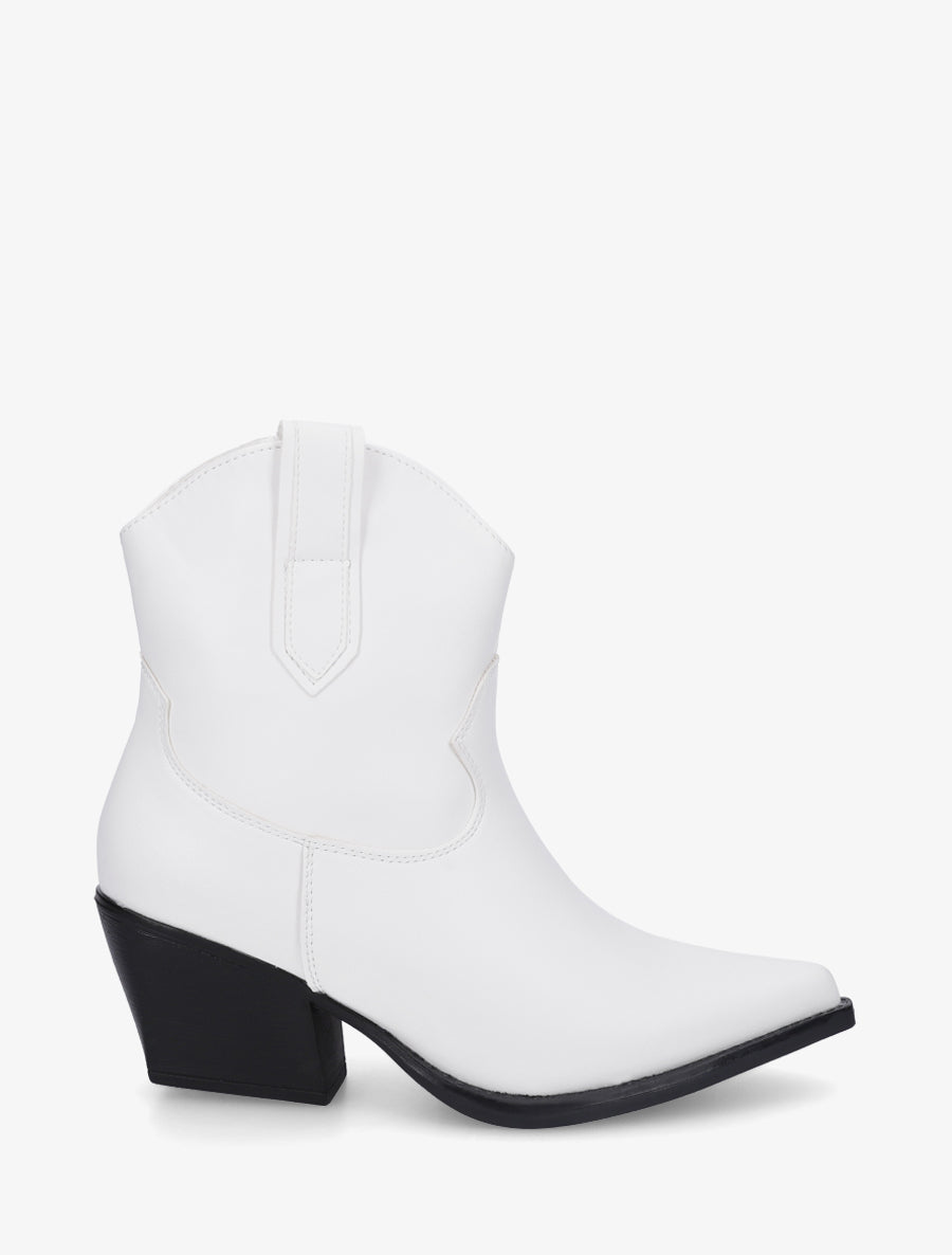 Bottines style santiag en simili - Blanc - 1