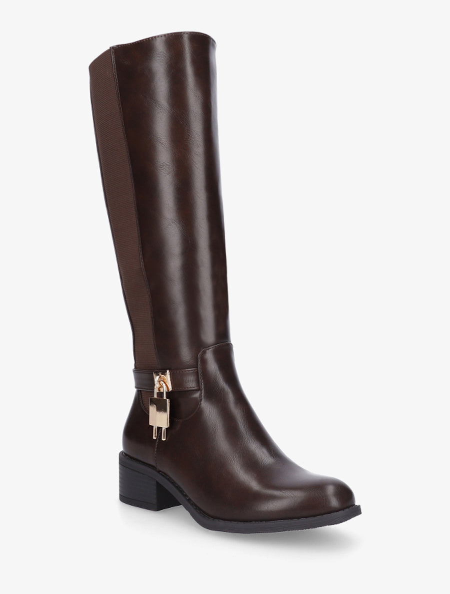 Bottes en simili à empiècement métallique - Marron - 2