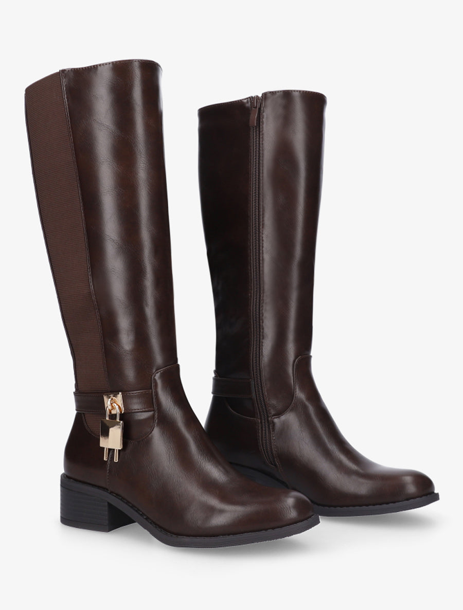 Bottes en simili à empiècement métallique - Marron - 4