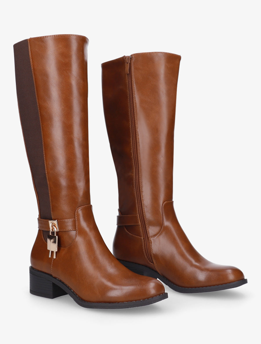 Bottes en simili à empiècement métallique - Camel - 4
