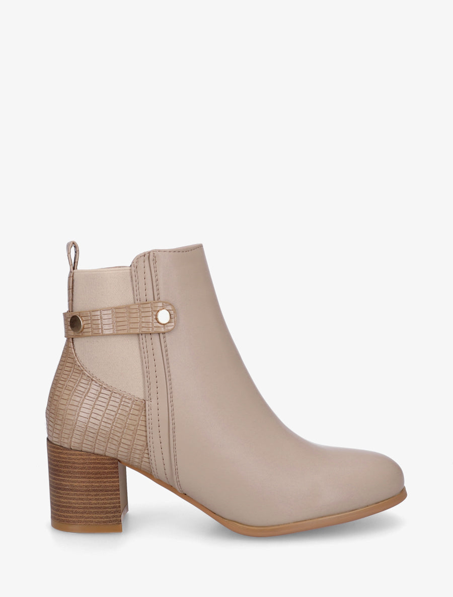 Bottines en simili à contrefort imprimé croco - Taupe - 1