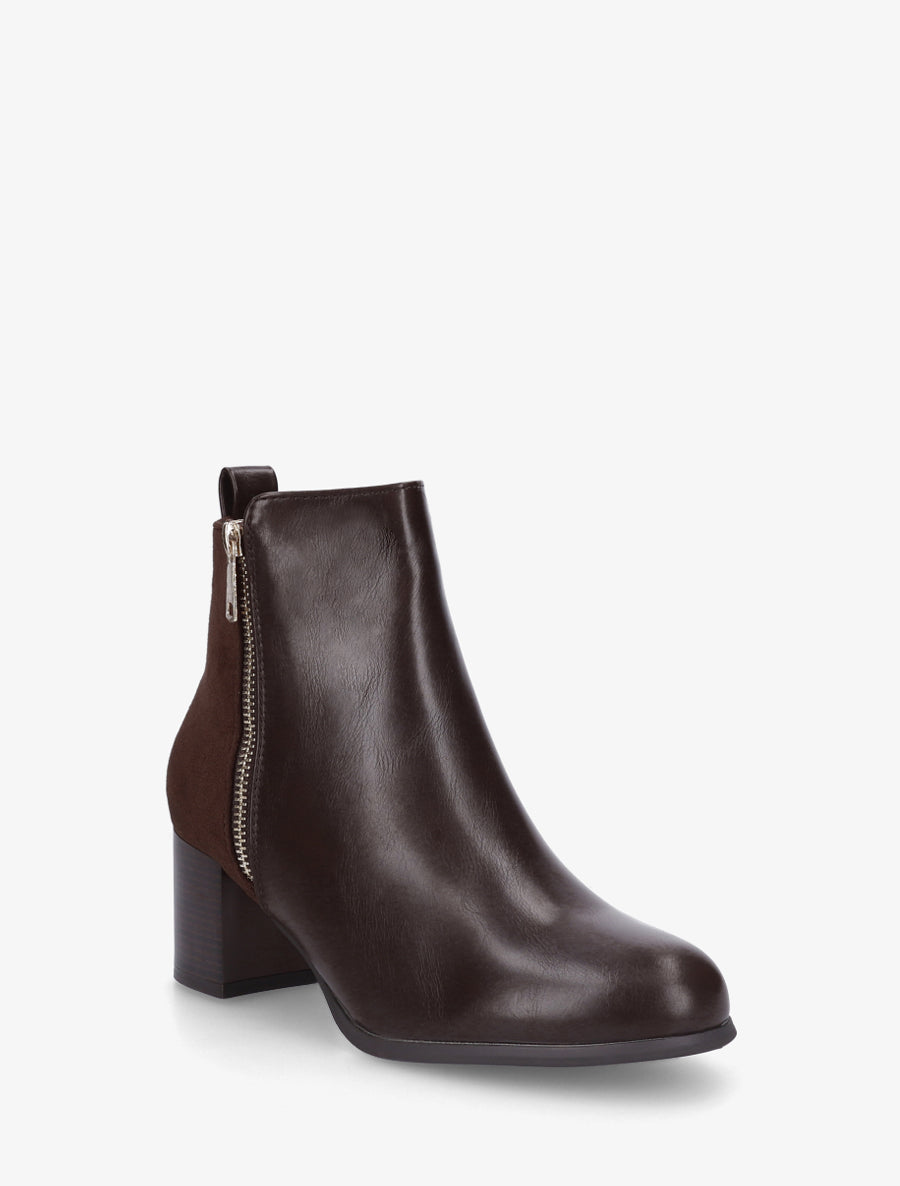 Bottines bimatière à zip décoratif - Marron - 2