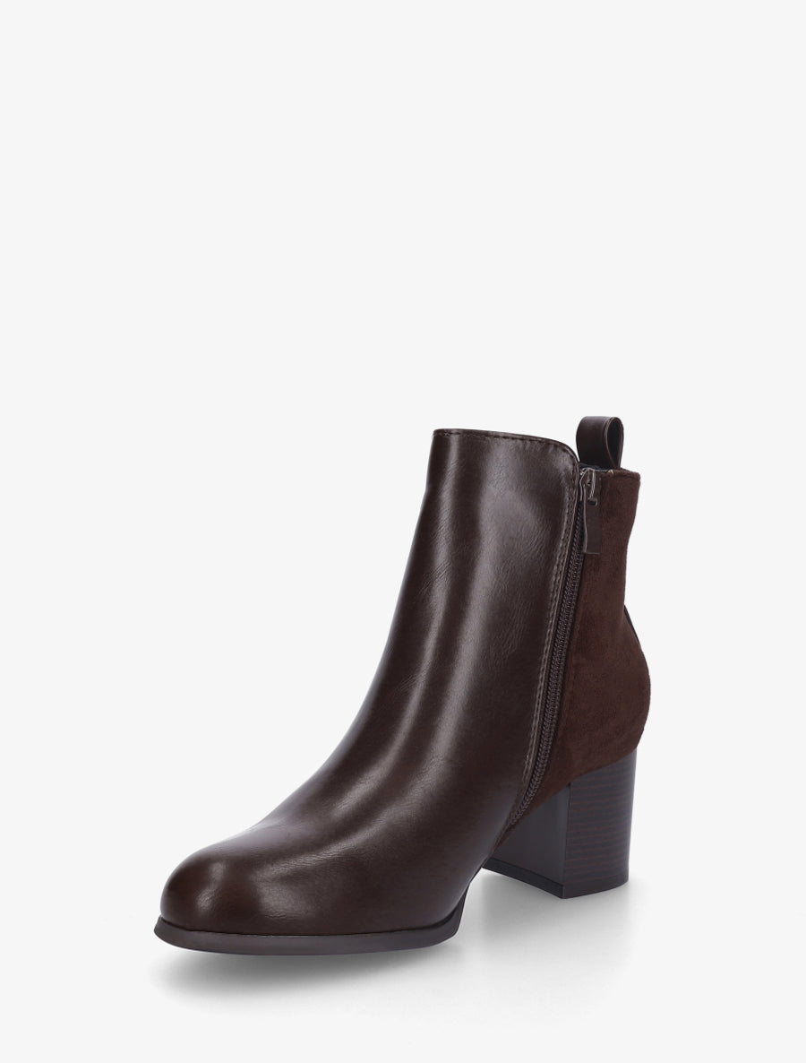 Bottines bimatière à zip décoratif - Marron - 3