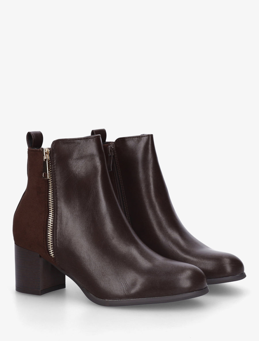 Bottines bimatière à zip décoratif - Marron - 4