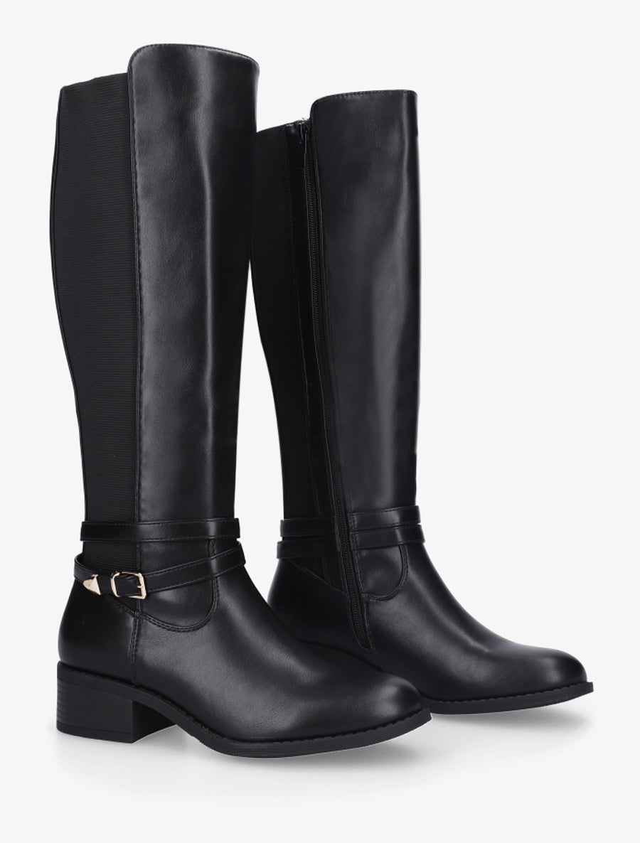 Bottes cavalière en simili à sangle - Noir - 4