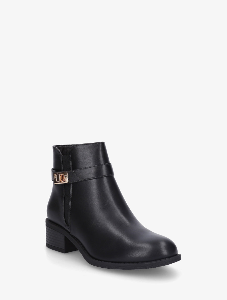 Bottines en simili à cheville élastiquée - Noir - 2