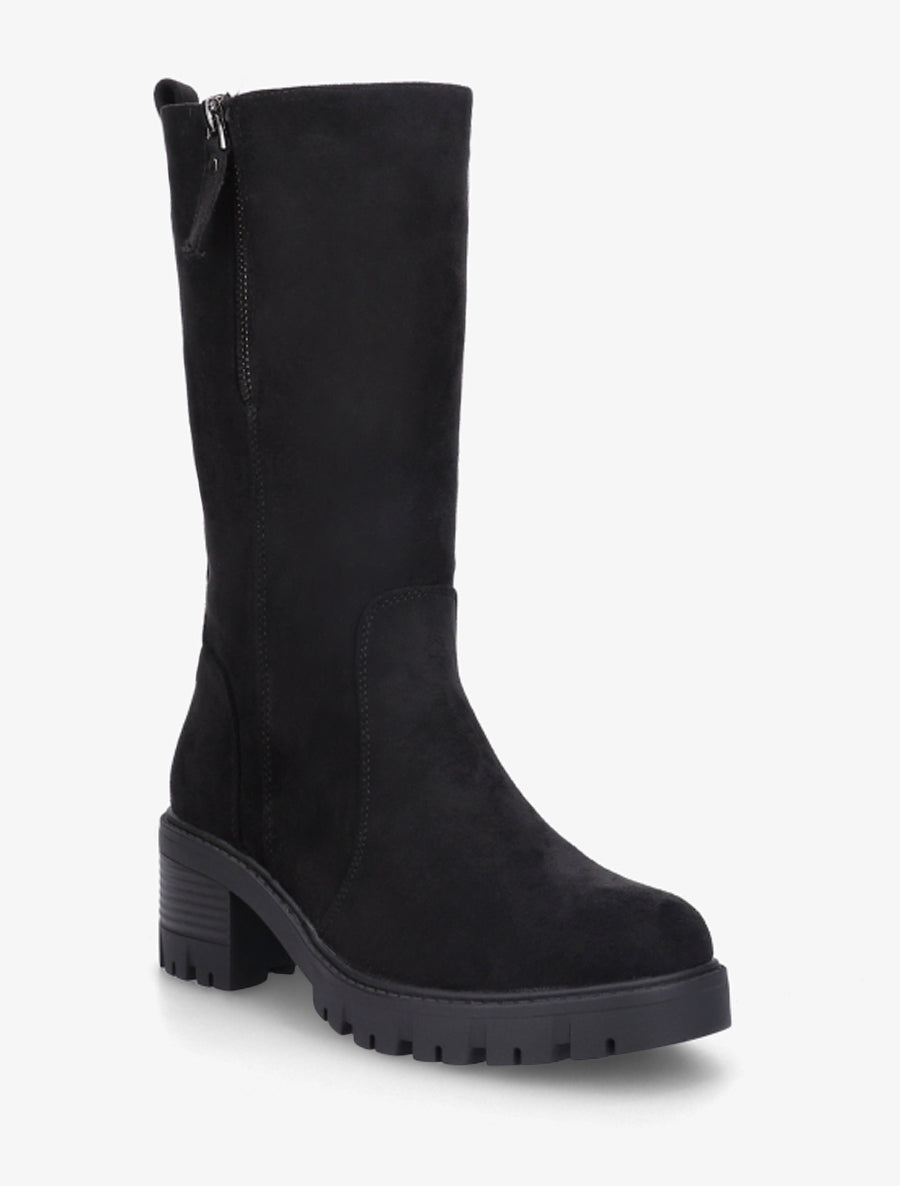 Bottines montantes en suédine à zip décoratif - Noir - 2