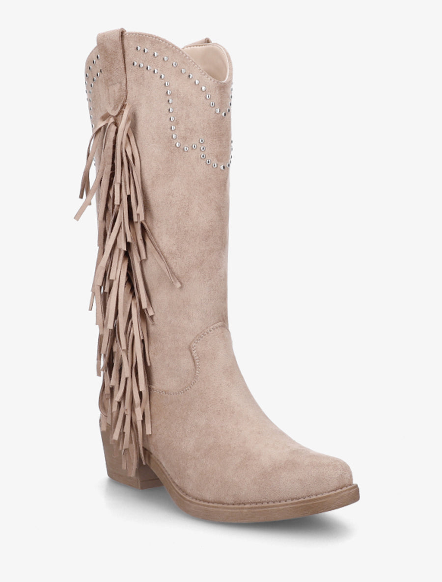 Bottines montantes cloutées et à franges - Taupe - 2