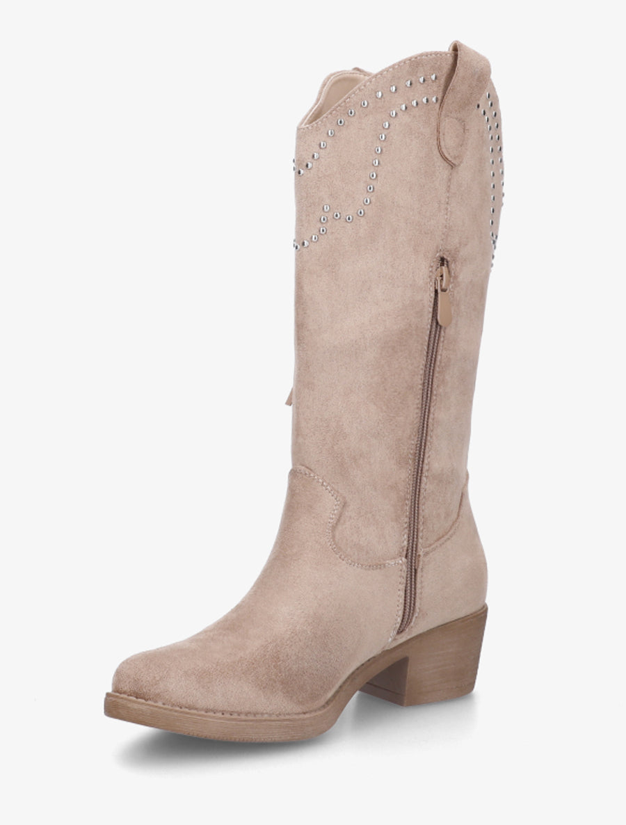 Bottines montantes cloutées et à franges - Taupe - 3