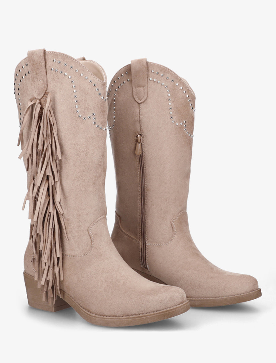 Bottines montantes cloutées et à franges - Taupe - 4