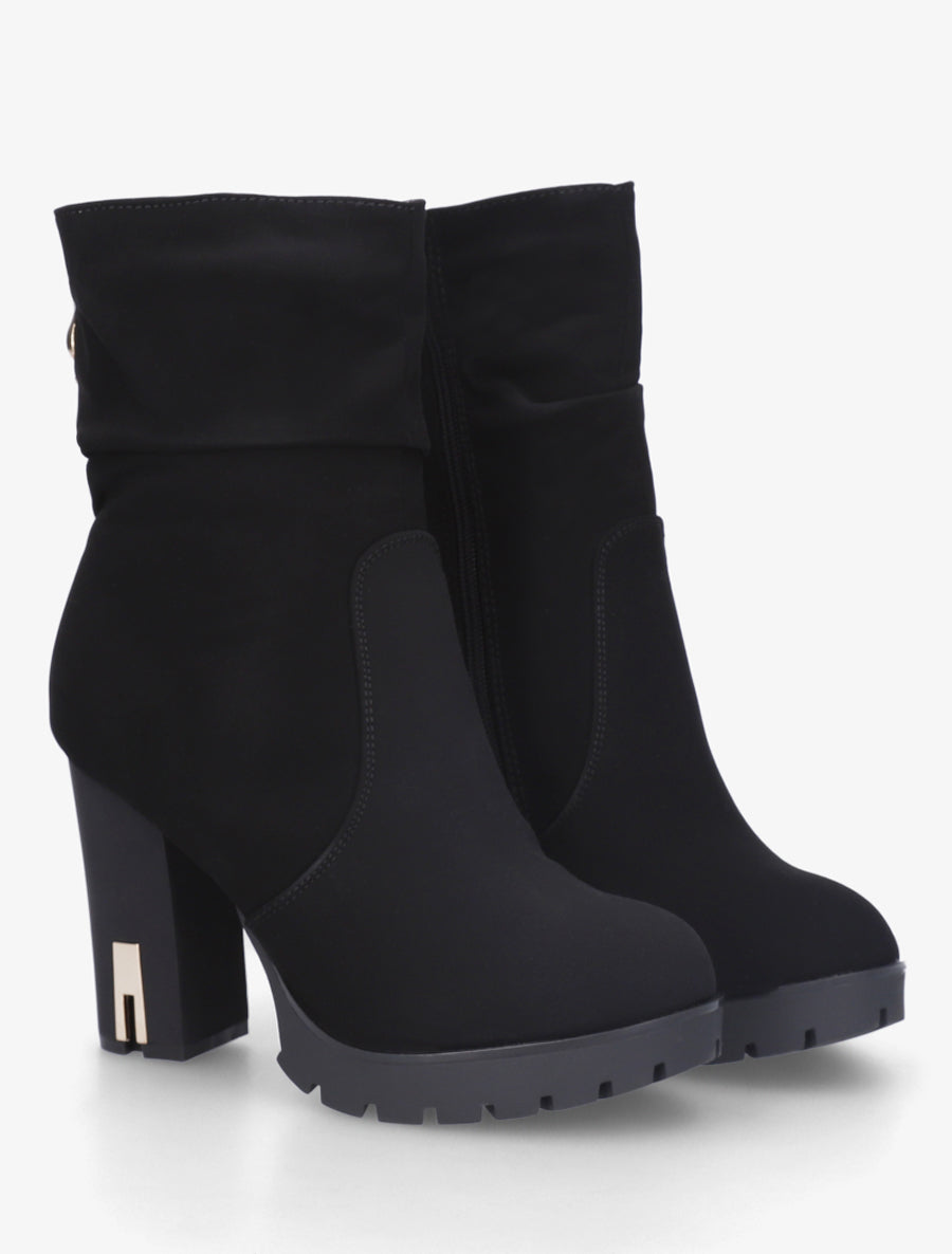 Bottines montantes à talon en suédine - Noir - 4