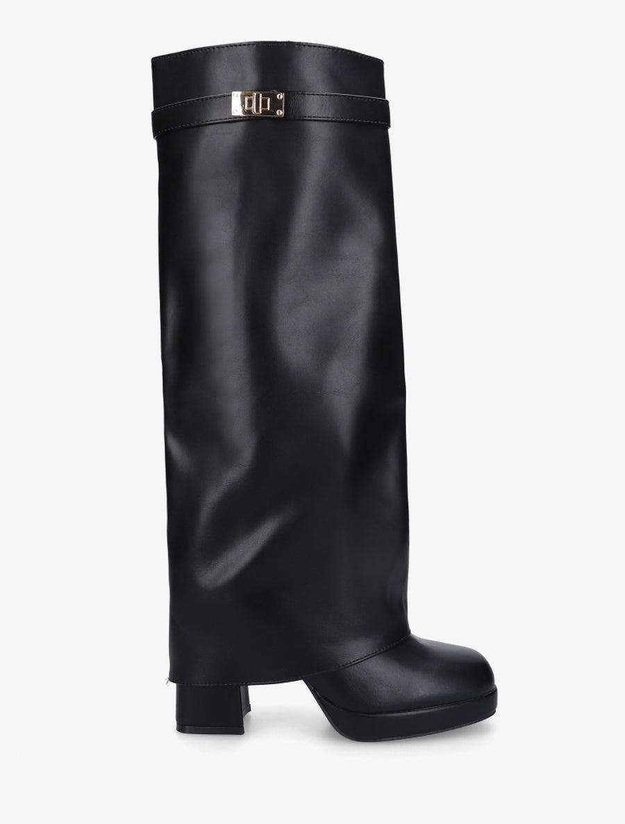 Bottes à revers et boucle décorative - Noir - 1