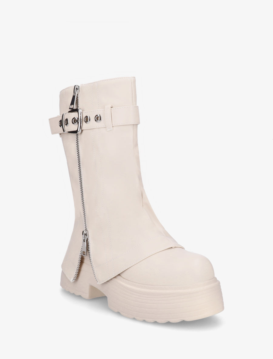 Bottines montantes à revers et zip décoratif - Beige - 2