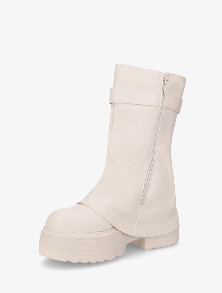 Bottines montantes à revers et zip décoratif - Beige - 3