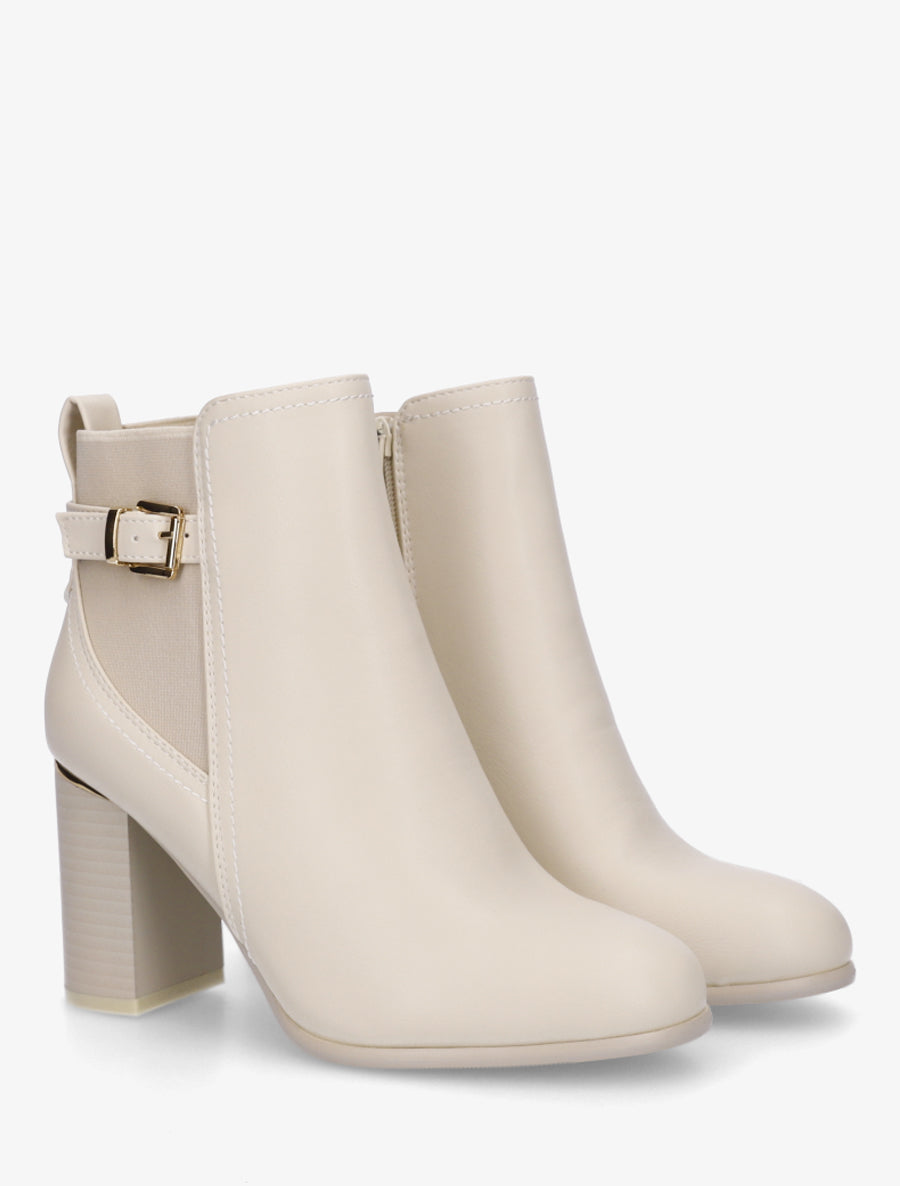 Bottines en simili à empiècement métal au talon - Beige - 4