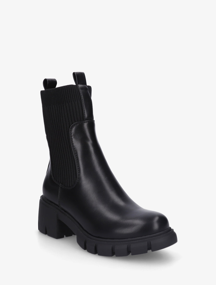 Bottines montantes bi-matière à semelle crantée - Noir - 2