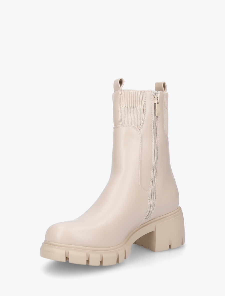 Bottines montantes bi-matière à semelle crantée - Beige - 3