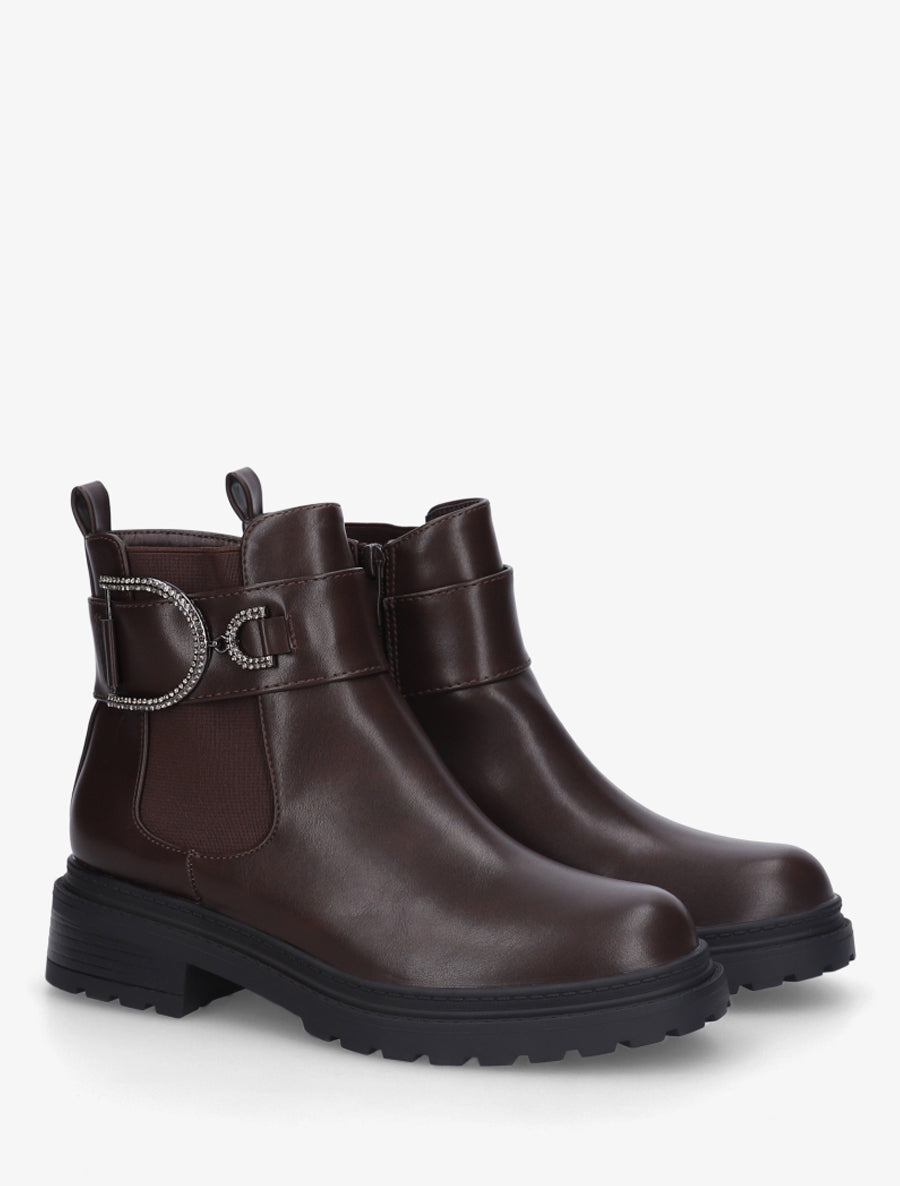 Bottines en simili à cheville élastiquée - Marron - 4