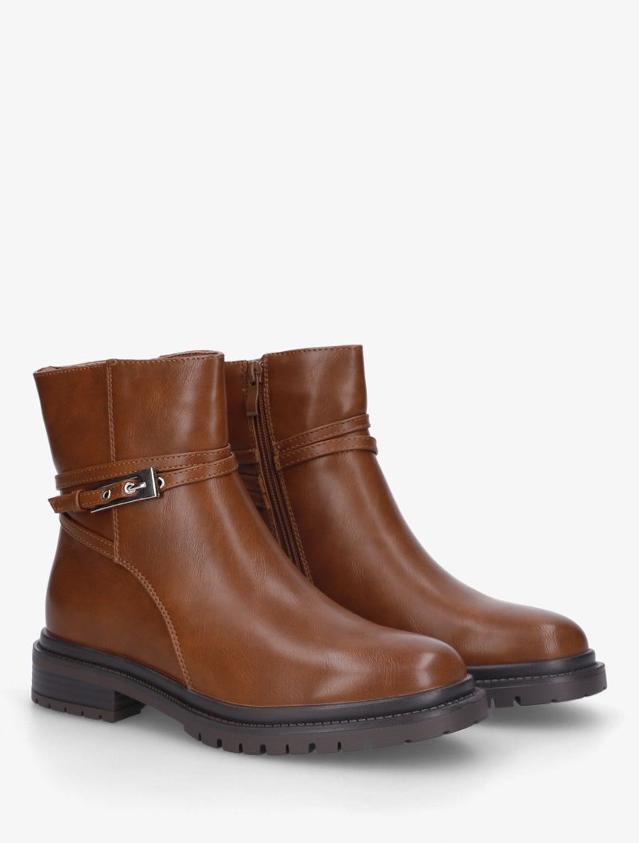 Bottines en simili sanglées - Camel - 4