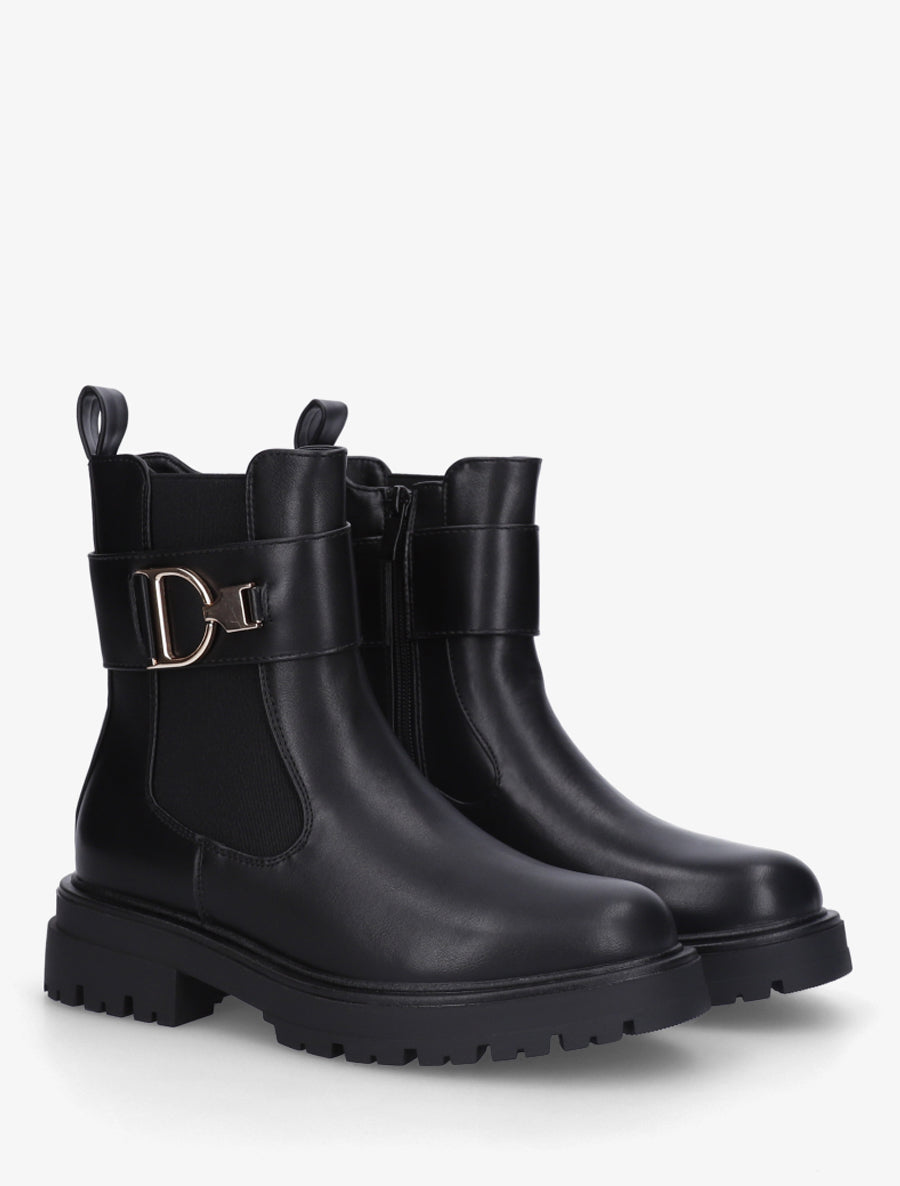 Bottines montantes à boucle décorative dorée - Noir - 4