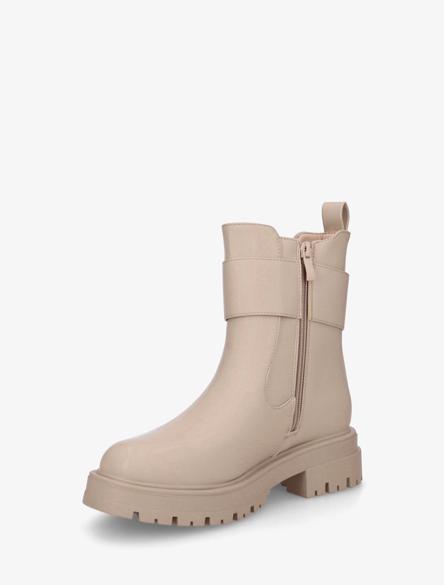 Bottines montantes à boucle décorative dorée - Beige - 3