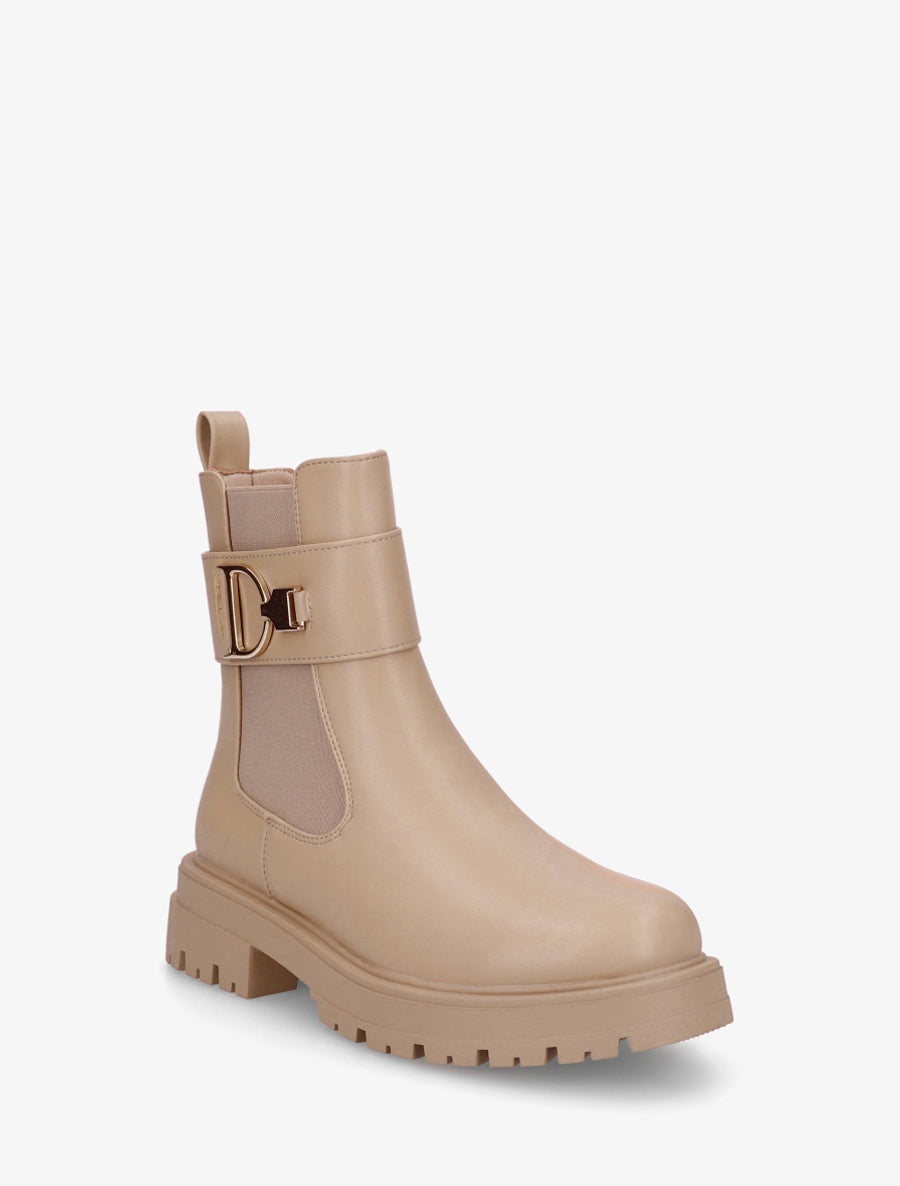 Bottines montantes à boucle décorative dorée - Taupe - 2