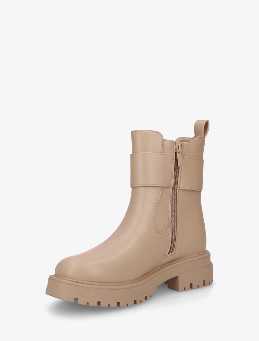 Bottines montantes à boucle décorative dorée - Taupe - 3