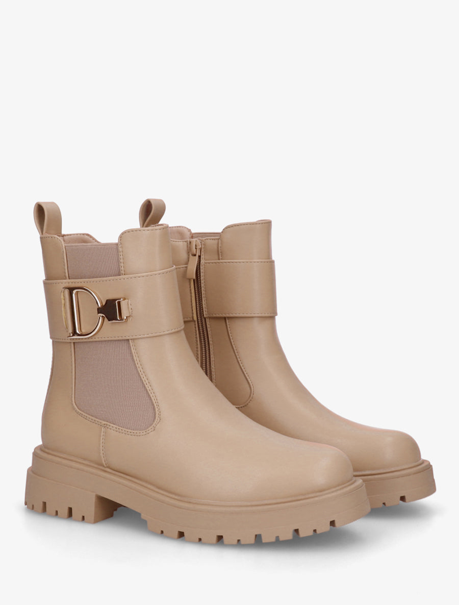 Bottines montantes à boucle décorative dorée - Taupe - 4