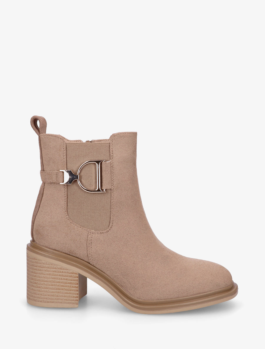 Bottines en suédine à boucle décorative - Taupe - 1