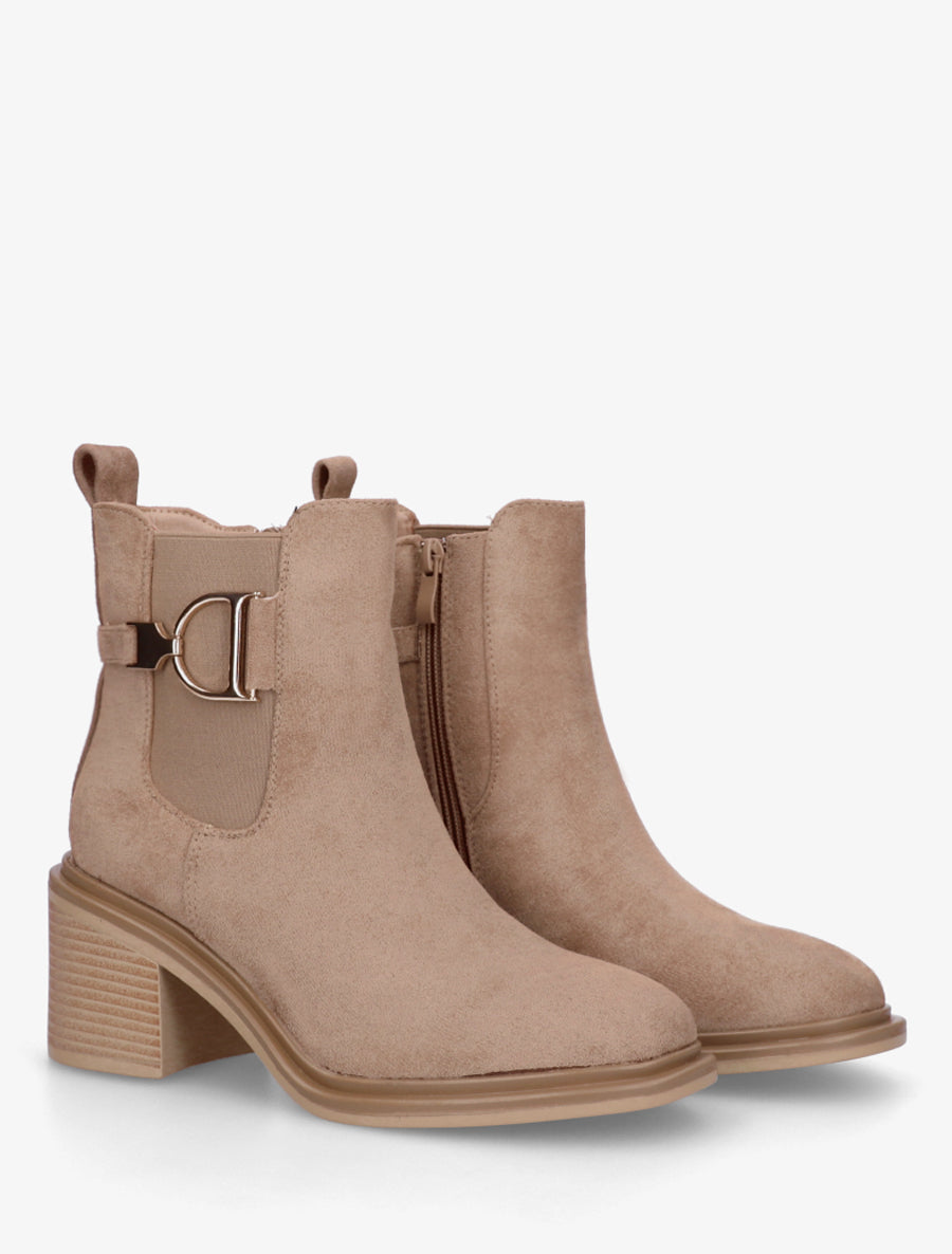 Bottines en suédine à boucle décorative - Taupe - 4