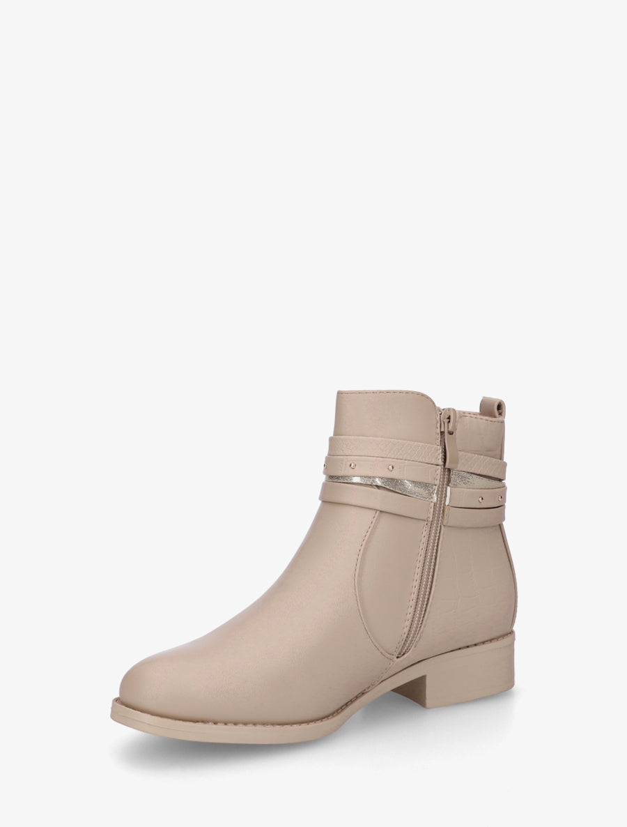 Bottines en simili à 4 brides - Taupe - 3