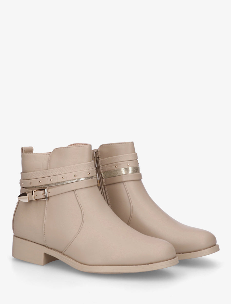 Bottines en simili à 4 brides - Taupe - 4