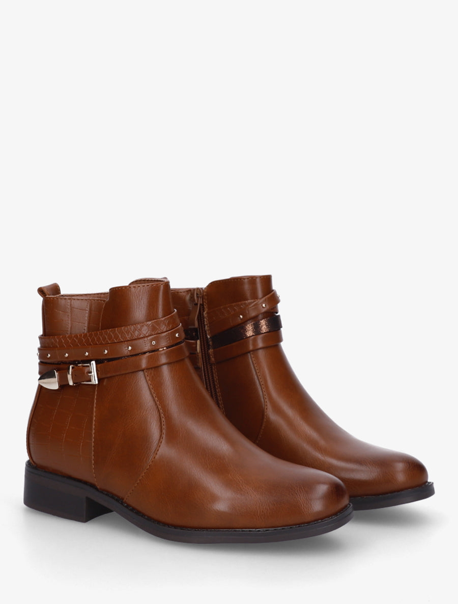 Bottines en simili à 4 brides - Camel - 4