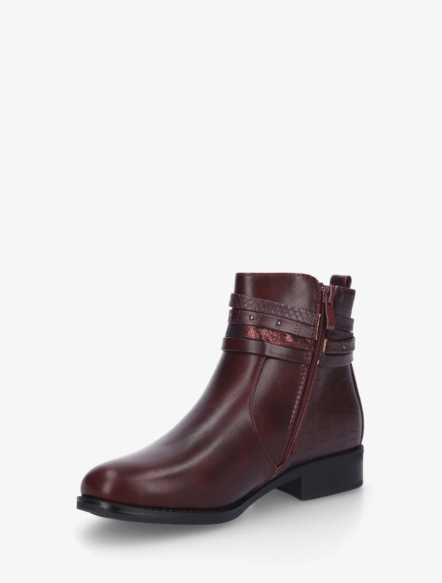 Bottines en simili à 4 brides - Lie de vin - 3