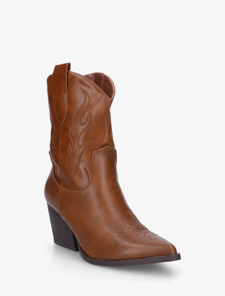 Bottines montantes style santiags - Camel - 2