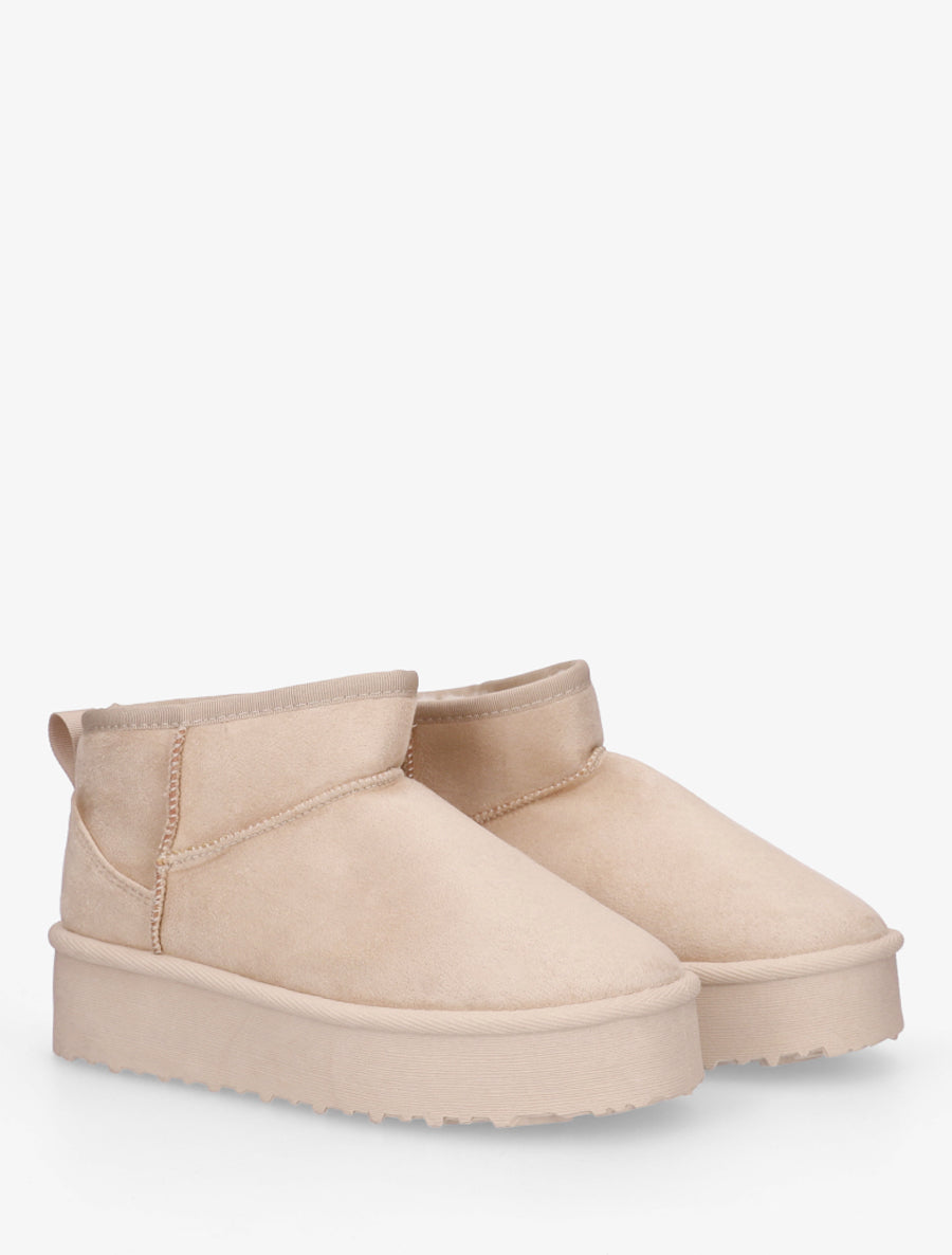 Boots en suédine à semelle plateforme - Beige - 4