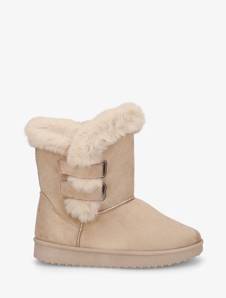 Boots en suédine fourrées à scratch - Beige - 1