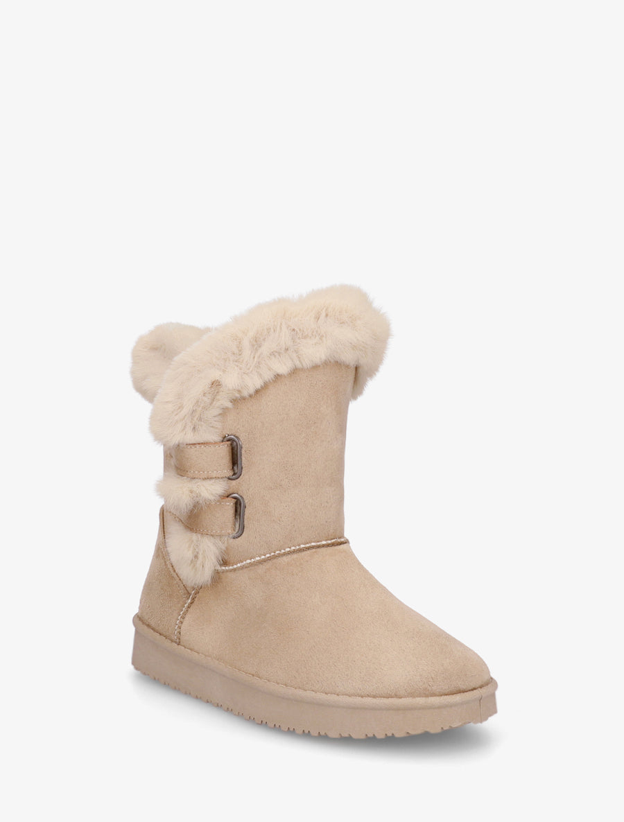 Boots en suédine fourrées à scratch - Beige - 2