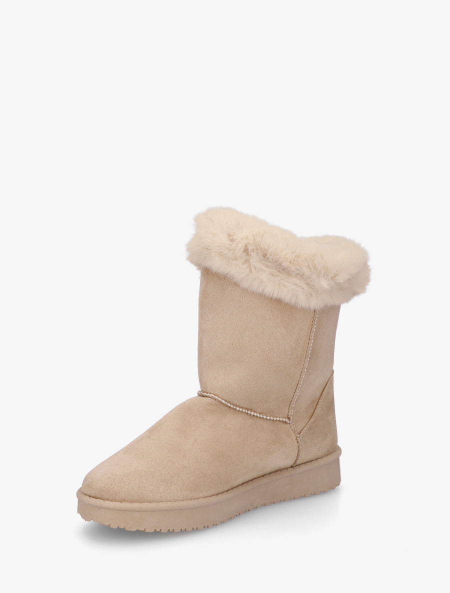 Boots en suédine fourrées à scratch - Beige - 3