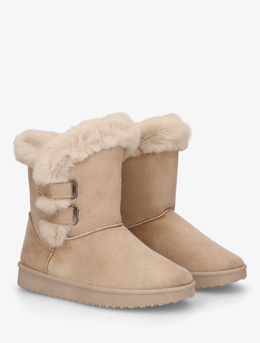 Boots en suédine fourrées à scratch - Beige - 4